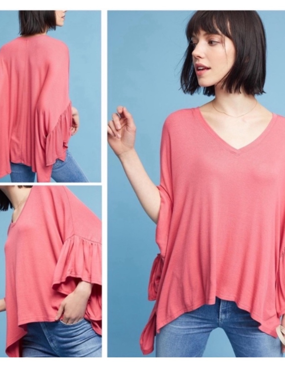 ANTHROPOLOGIE AKEMI & KIN‎ Capa Fluttered Tunic Top Oversized XXS Coral Pink